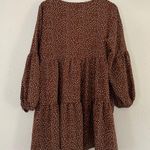 🦋 Brown White Polka Dot Ruffle Long Sleeve Baloon Sleeve Mini Dress Fall XL Photo 3