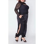 Anthropologie Soncy High Waist Pants with Tie Hem Black Satin Joggers Women's Size 1 (14/16) Photo 1