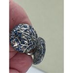 Vintage confetti blue & silver acrylic button screw back earrings Blue Photo 6