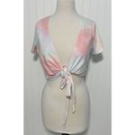 Hollister  Tee Shirt Baby Tee Crop Top Pastel Tie Dye Wrap Front Pink Blue‎ Large Photo 12
