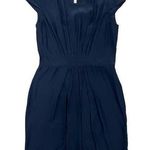 Amanda Uprichard  Silk Cap Sleeve Pleated Shift Dress Navy Blue Preppy Size L NEW Photo 0