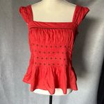 Anthropologie Anthro Floreat Top Sz 8 Orange Brown Square Neck Pleated Cottagecore Embroidered Photo 1