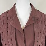 Vintage Rhoda Lynne 100% Silk Woven Fringe Brown Button Down Blouse Size Medium Photo 2