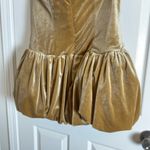 Pretty Little Thing golden Olive velvet embroidered detail puffball dress size 10 Photo 10
