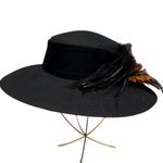 Vintage Black Feather Embellished Wide Brim Hat Small Photo 4