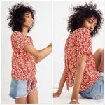 Madewell  Crinkled Button Back Floral Tie Front Full Bloom Georgette Blouse Red Photo 1