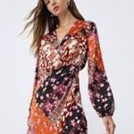 Lefties long sleeve bohemian print faux wrap satin dress size euro medium Photo 2