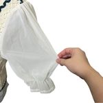 Knit Crochet Button Blouse Women’s XS White Puff Sleeve Embroidered Cottagecore Photo 7