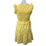 Elan  Yellow Eyelet Smocked Ruffle Scoop Neck Short Sleeve Mini A-Line Dress Sz S Photo 1