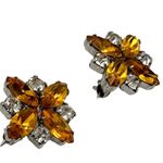 Vintage Rhinestone Sweater Pins Scatter Pins Orange Citrine Marquis Floral Photo 5