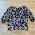 Yumi Kim  Silk Henley Peasant Blouse Purple Blue Mosaic 3/4 Sleeve Size S Photo 3