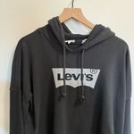 Levi's  Women Black Hoodie Silver Glitter Logo Spellout Slight Cropped Sweatshirt Photo 2