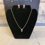 Vintage White and Pink Rhinestone Necklace and Earrings Set Photo 0