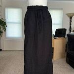 Black Elastic Waist Midi Skirt With Drawstring & Back Slit Photo 0