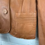 Nine West  Women's 100% Leather Jacket Tan Floral Lining two Button Blazer L Photo 4