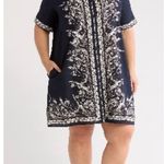 Max Studio NWT $218 Short Sleeve Shirtdress (Plus) 3X, NAVY PNY FEATHER LEAVES Photo 2