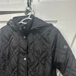 Ralph Lauren Lauren  Womens Puffer Jacket XS Black Quilted Button Zip Hood Photo 2