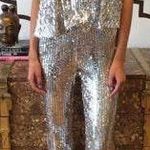 L'ATISTE Silver Sequin Jumpsuit Photo 0