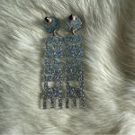 Bride Acrylic Silver Glitter Sparkle Drop Earrings. Photo 1
