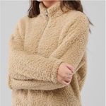 Hollister Sweater Womens Medium Tan Fleece Half Zip Pullover Cozy Faux Fur Photo 0