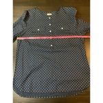 L.L.Bean Shirt Women Medium Polka Dots Cotton Blue White 1/4 Button Henley Church Photo 7