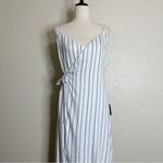 Lulus NWT  Adoring the Weekend White Blue Striped Wrap Midi Dress, Sz Medium Photo 2