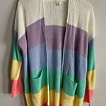 Debut  Rainbow Color Block Waffle Knit Cardigan Sweater Longline Pockets S-M Photo 0