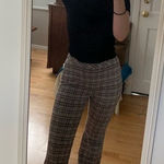 ROSETTA GETTY Poppy Plaid Pull On Flared Hemline Cropped Plaid Pants size Small Gray Photo 0