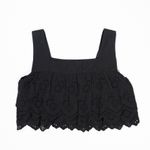ZARA Cotton Black Eyelet Lace Ruffle Scalloped Tiered Tank Top Crop Blouse Shirt Photo 3