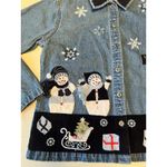 Vtg Keren Hart Denim Corduroy Christmas Button Up Jacket Snowmen Woman's M Bells Blue Size M Photo 2