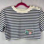 Byer California Vintage  Nautical Striped Crop Top With Button Detail Large Cotto Photo 0