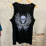 Bus Stop Los Angeles Black Rhinestone Grunge Studded Skull Print Tank Top 2X 2XL Photo 2