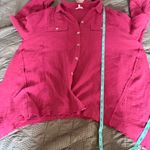 easel  Deep Red Button-Down Shirt with Lace Detail Photo 5