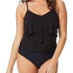 Beyond Control Tiered Ruffle Tummy Control Swimsuit Black Size 10 Photo 0