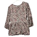 Bobeau Women's Brown Animal Print Puff Long Sleeve Baby Doll Top Sz M Photo 3