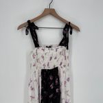 AQUA Maxi Dress Floral Print White Black Purple Smocked Bodice Tie Straps Size S Photo 2