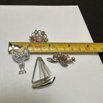 Lot Of 4 Brooch Pins Lobster, Sailboat, Horse Saddle, Etc Silver Photo 5