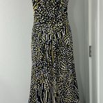 Francesca's  Issa Size 4 Black, Yellow Dotted Silk Strapless Open Back Maxi Dress Photo 1