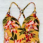 Kona Sol Mustard Yellow Floral High Coverage One Piece Swimsuit, Sz Large Photo 1