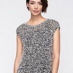 Eileen Fisher  Sweater L Black White Fuzzy Cross Open back Chunky Casual Travel Photo 0