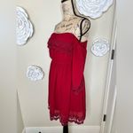 Umgee  Red Crocheted Lace Bell Sleeve Flowy Dress Size Medium Photo 10