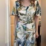 Petersyn Tayla Tropical Satin Belted Midi Dress‎ Size Medium Blue Photo 5