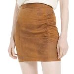 Free People  Brown Faux Suede Ruched Front Camel Mini Skirt Women's Size XS Photo 0