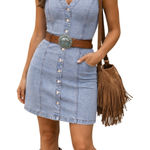 Frye  Western Denim Sleeveless Button Front Dress Blue V-Neck Women’s Small Photo 0