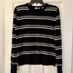 Equipment  Striped Long Sleeve Button Shoulder Women’s Black Sweater Size Small Photo 1