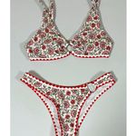 White Red Floral Bikini Top Bottoms Swimwear Set Size S 🤍♥️✨ Photo 0
