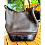 Brighton VINTAGE BROWN LEATHER CROC EMBOSSED CROSSBODY BUCKET BAG Photo 1