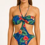 Emme Jordan Floral Bikini Swimsuit Strapless Tropical Print S‎ size Blue Photo 0