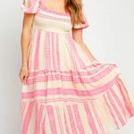 Sofia Collection Zelma Jacquard Midi Dress in Neon Hot Pink Size Small Pink Photo 0