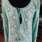 MELISSA ODEBASH Kaftan/Beach Dress Embroidered Mint Green Photo 4